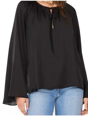 MICHAEL Michael Kors-Black Long Sleeve Peasant Blouse w/Tie Front. Size: Medium